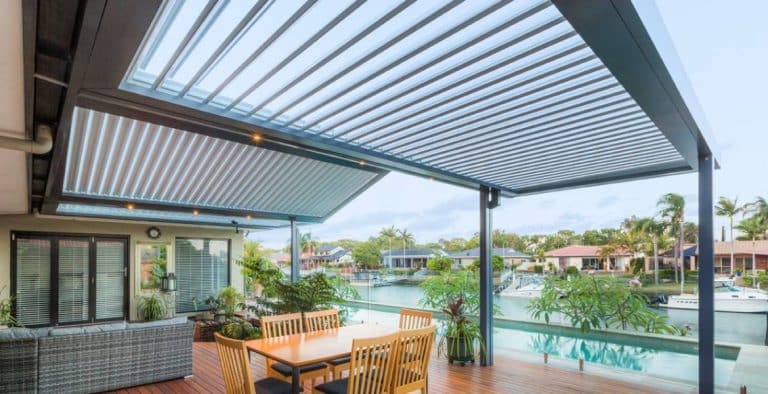 Louvered gable roof patio