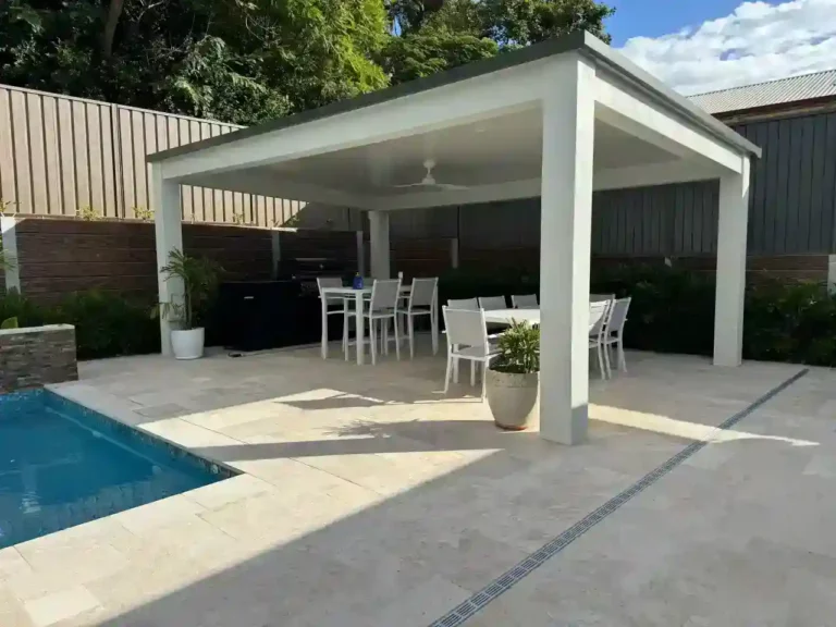 Insulated pool cabana designed and constructed by the Trueline team in Brisbane
