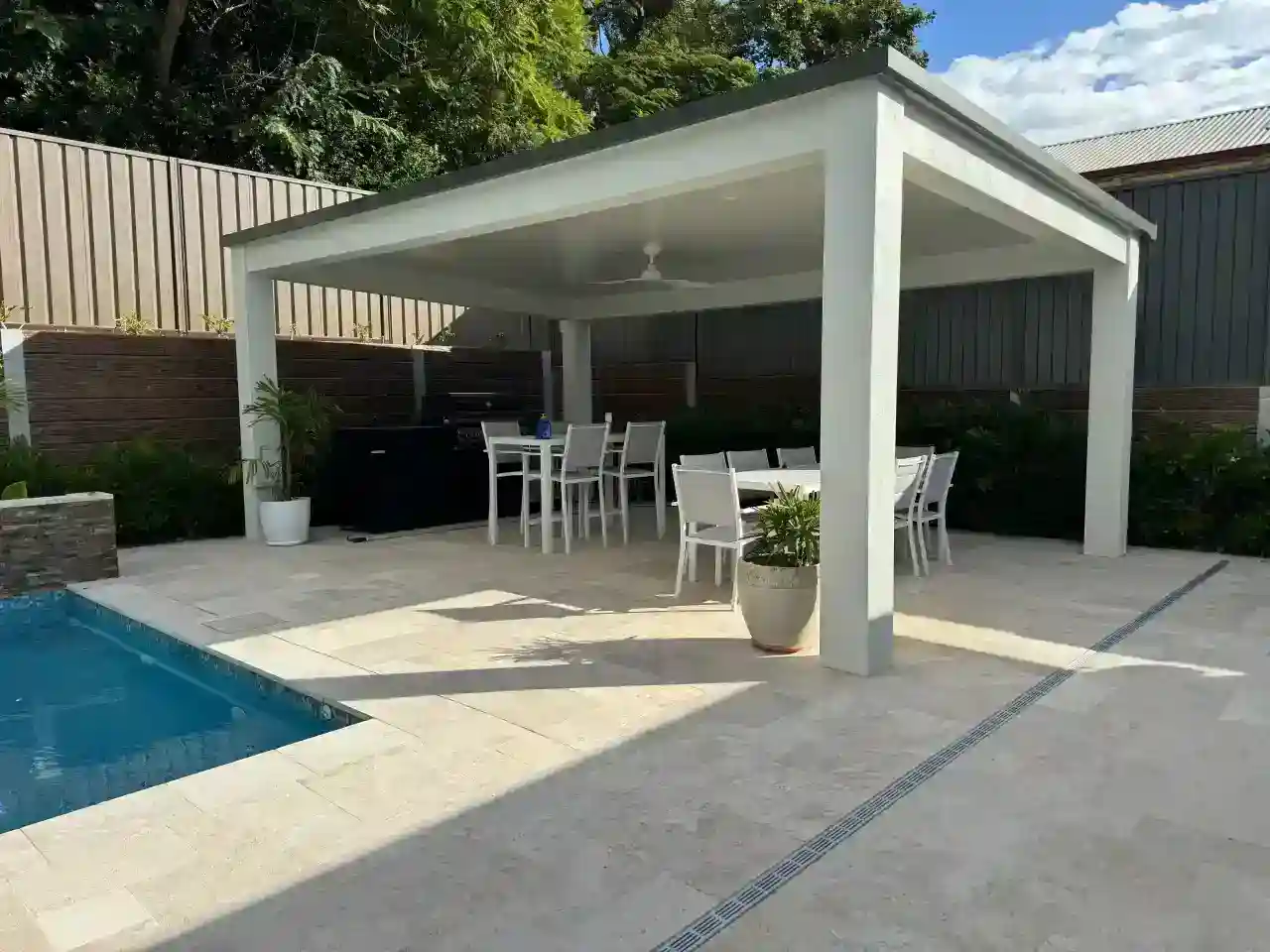 Insulated pool cabana designed and constructed by the Trueline team in Brisbane