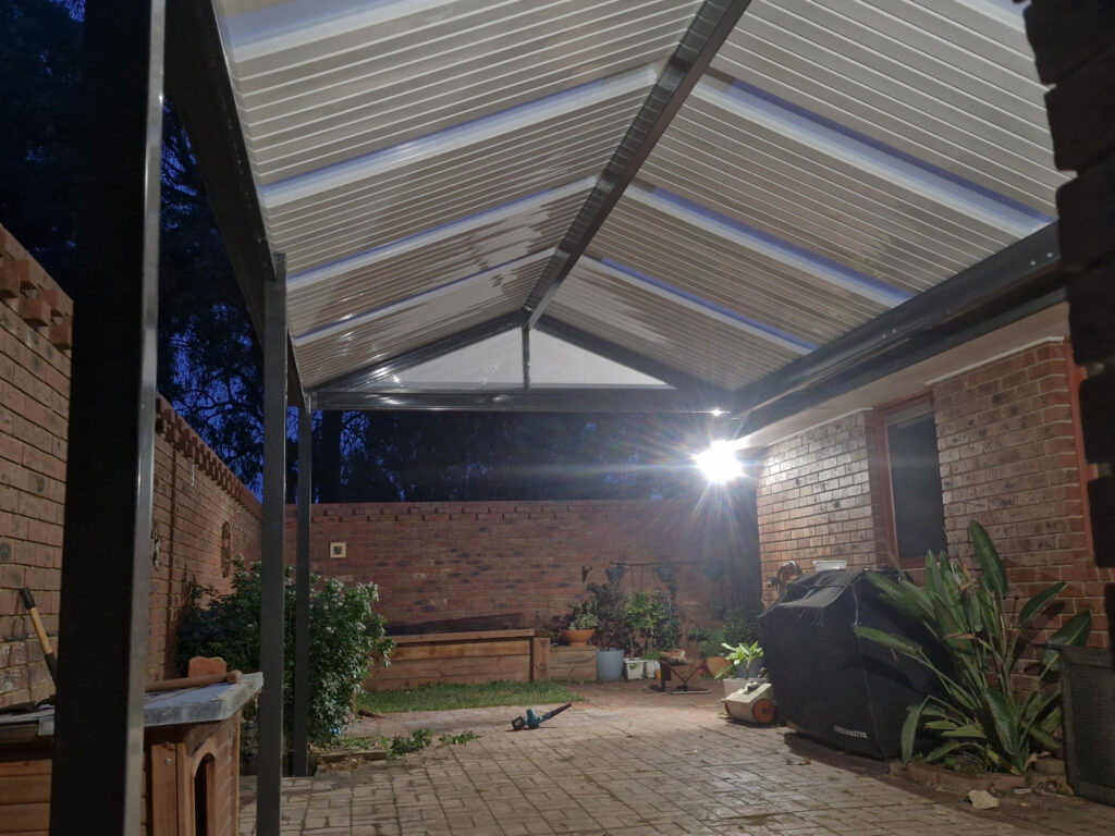 Trueline gable roof patio installation in Wantrina South, VIC